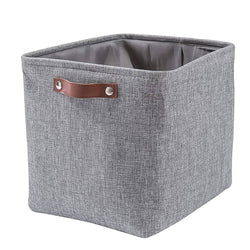 30cm Grey Fabric Storage Cube Boxes with Leather Handle For Cupboards - Mangata
