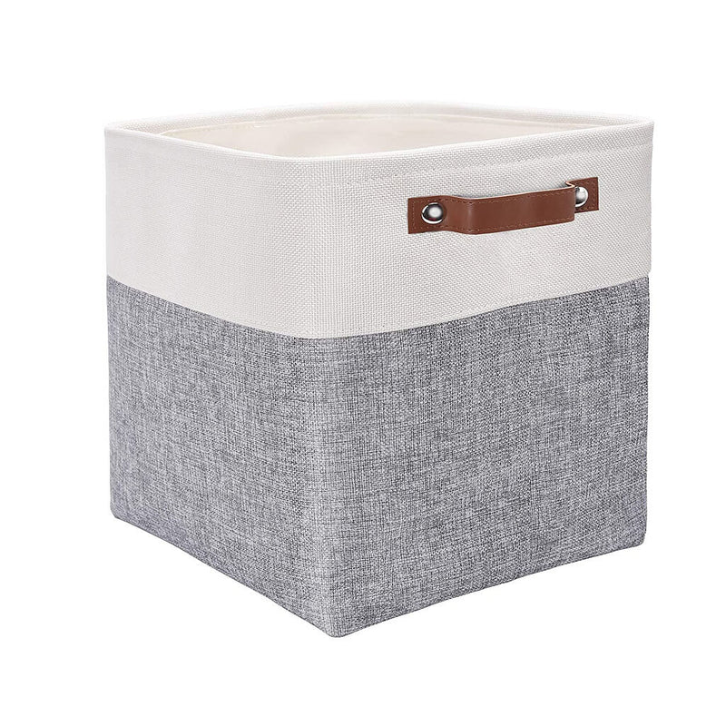 30cm White Grey Cube Storage Boxes with Leather Handle For Nursery