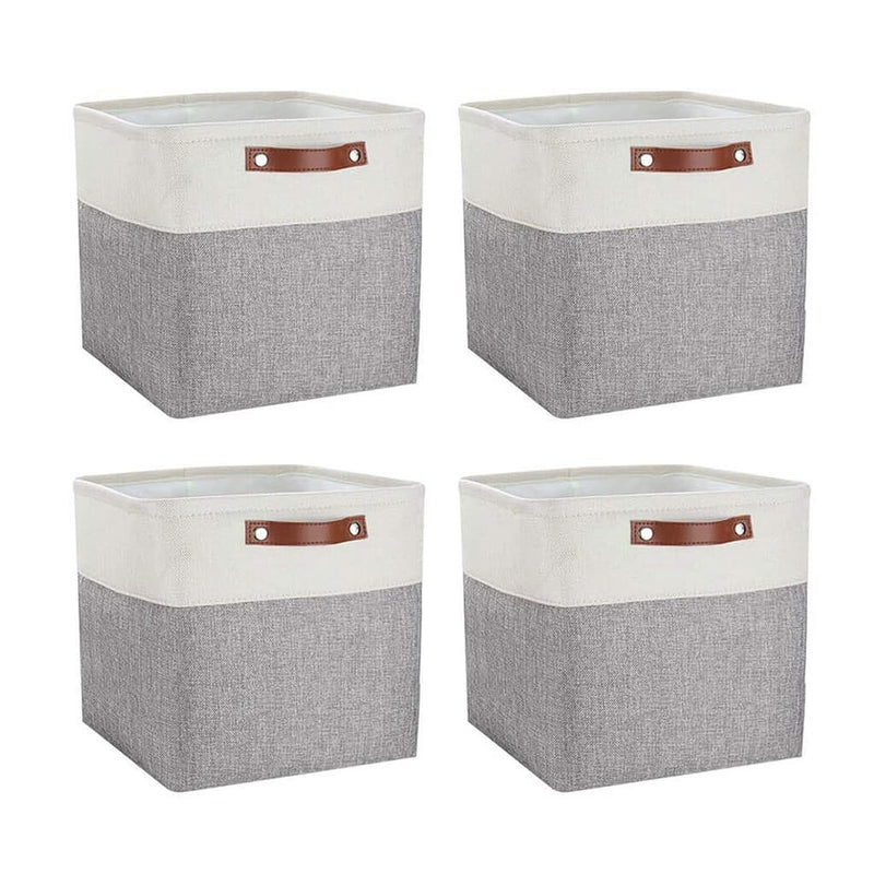 30cm White Grey Cube Storage Boxes with Leather Handle For Nursery - Mangata