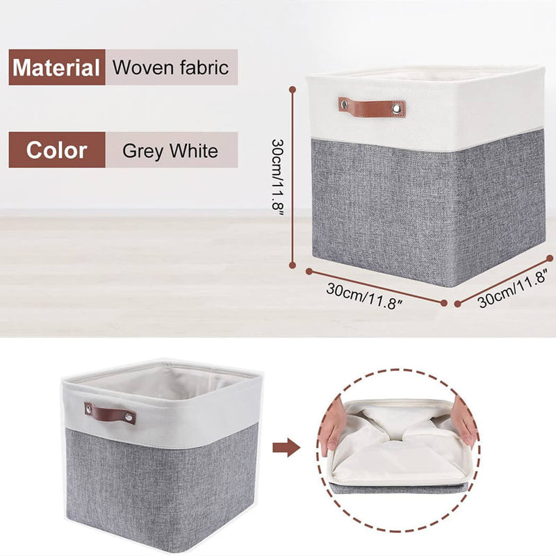 Cube Storage Box Set of 4, Fabric Storage Basket, 30x30x30, Grey&White
