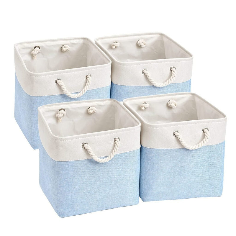 33 x 33 x 33cm Cube Fabirc Storage Box with Rope Handle (Blue White) - Mangata