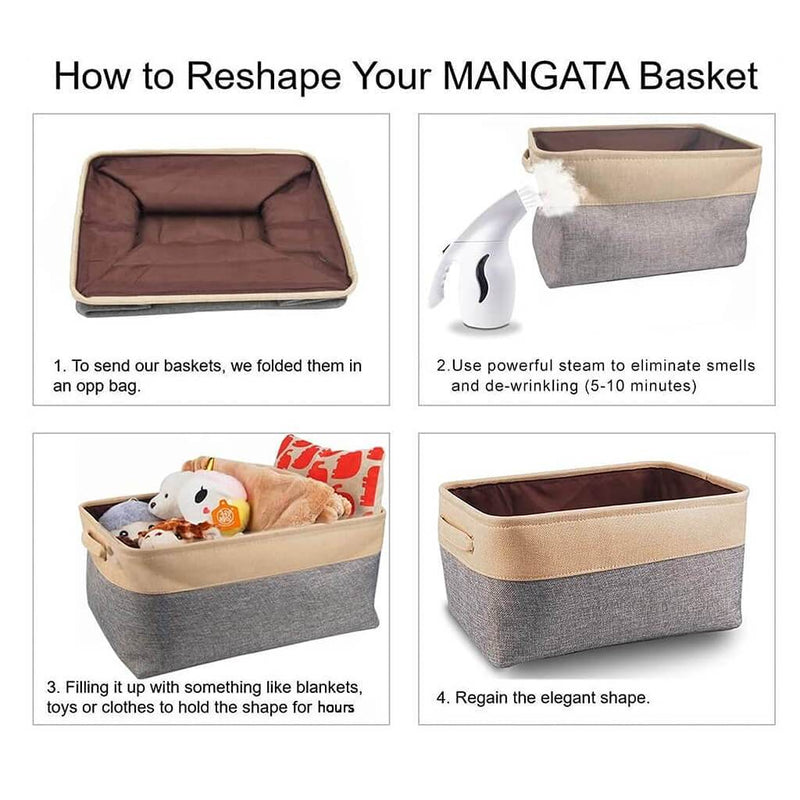 33cm Fabric Cube Box Storage Basket Grey with Soft Rope Handle - Mangata