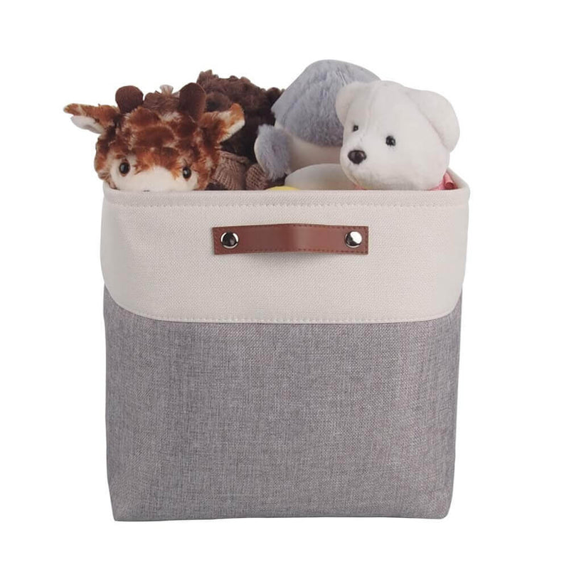 33cm Fabric Cube Storage Basket Thicken Canvas Box with Handles for Toys, Clothes, Wardrobe (Grey/White, 1 Pack) - Mangata