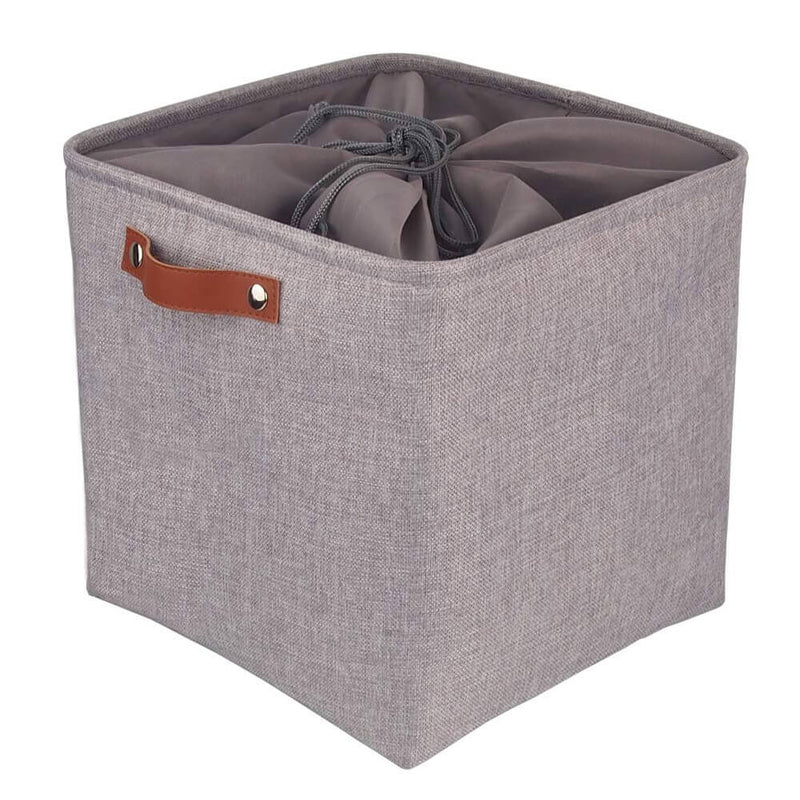 33cm Fabric Cube Storage Basket Thicken Canvas Box with Handles for Toys, Clothes, Wardrobe (Grey/White, 1 Pack) - Mangata