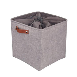 33CM Grey Storage Cube Box Basket with Leather Handle for Clothes 3 Pack - Mangata