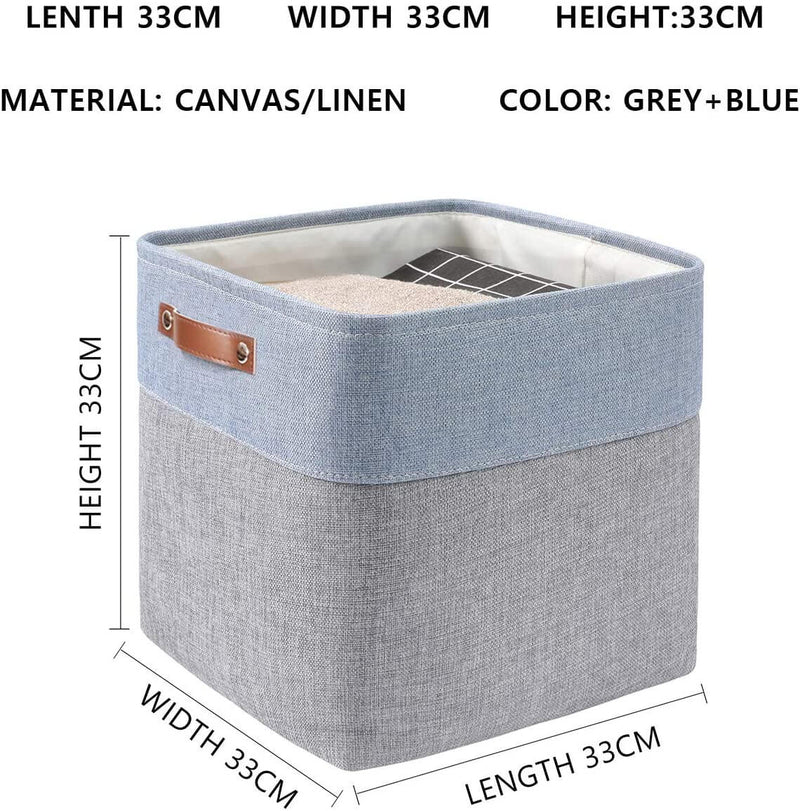33cm canvas storage baskets bin blue grey