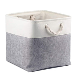 Fabric Storage Basket, Canvas Cube Storage Boxes 13 x 13 inch for Cupboards, Shelves, Closet, Grey White（33x33x33cm, 3 Pack）