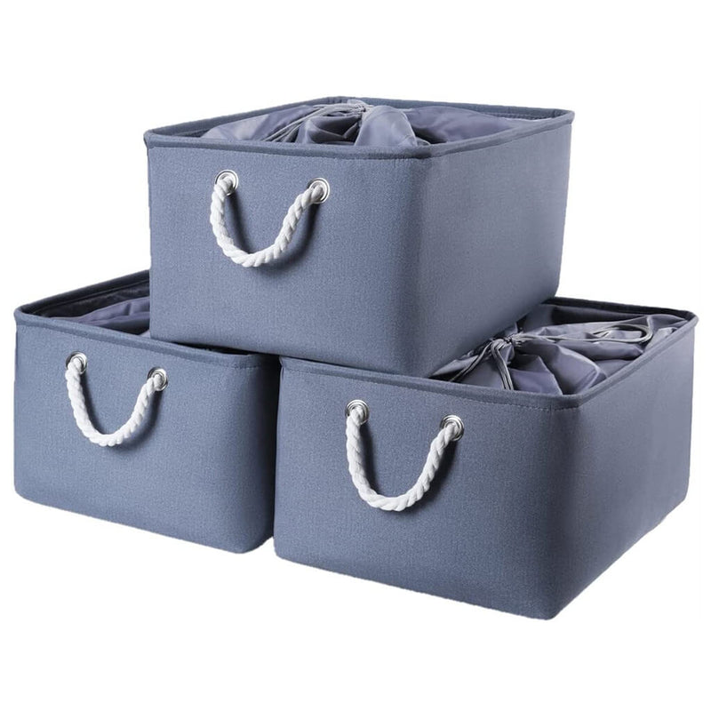 Dark Grey Washable Foldable Thickened Storage Basket with Rope Handles