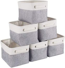 6er Pack weiß graue Stoffboxen für Schränke - Mangata