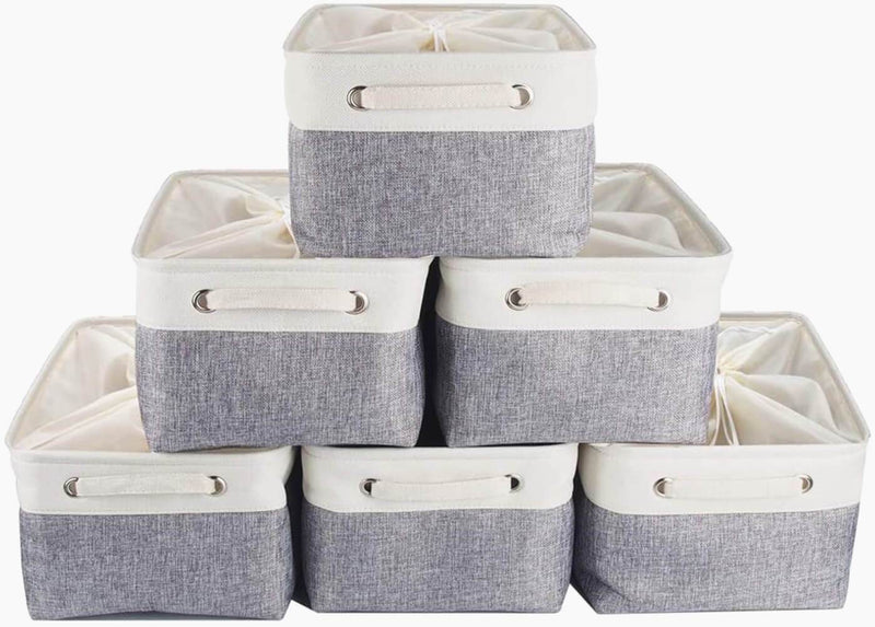 6 Pack White Grey Fabric Boxes for Cupboards - Mangata