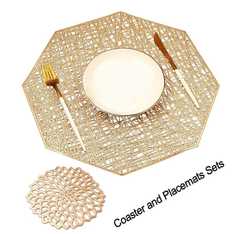 6PCS/Set Vinyl Gold Placemats And Coasters (Octagonal) - Mangata