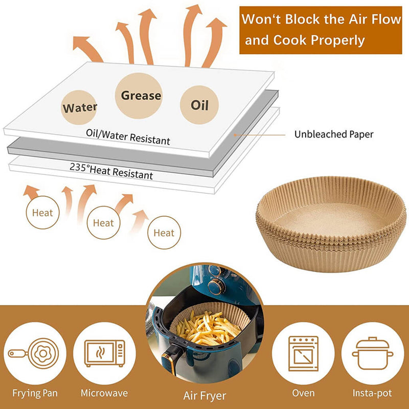 50pcs Air Fryer Disposable Paper Liners 8 Inches, Non-stick Air Fryer Paper  Liners, Oil-proof Baking Paper For Air Fryer, Paper For Oven Air Fryer  Baking Baking Microwave Fryer Mat