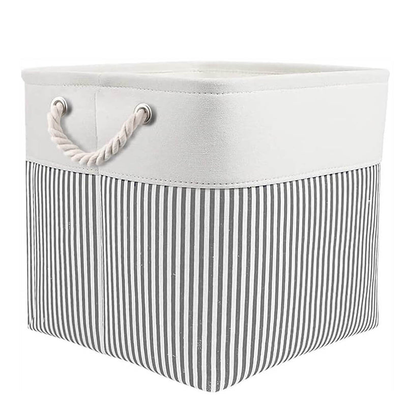 Canvas Cube Storage Boxes 33cm white grey stripe