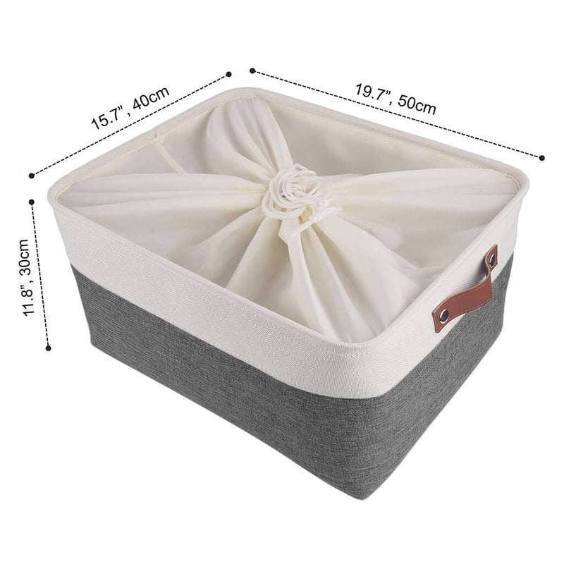 Collapsible Storage Baskets white grey with drawstring