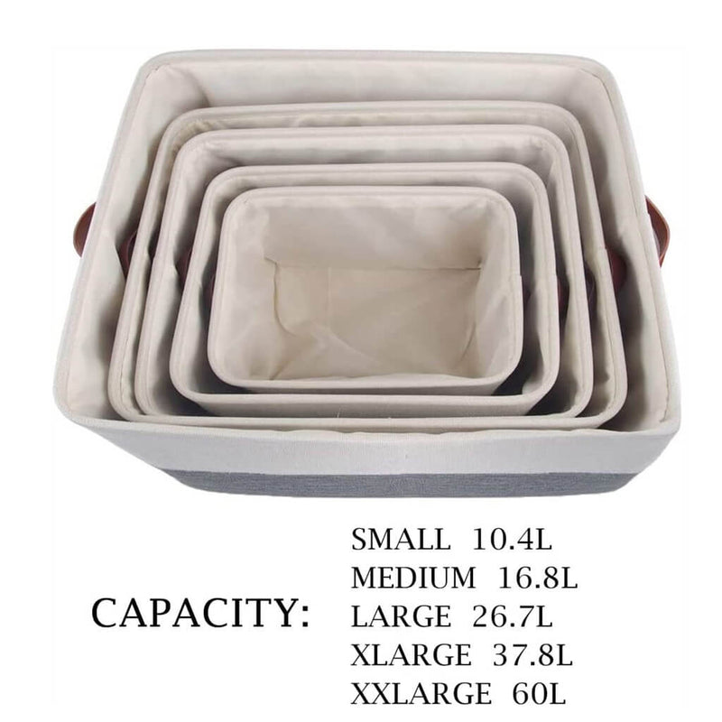 Collapsible Storage Baskets white grey with leather handle