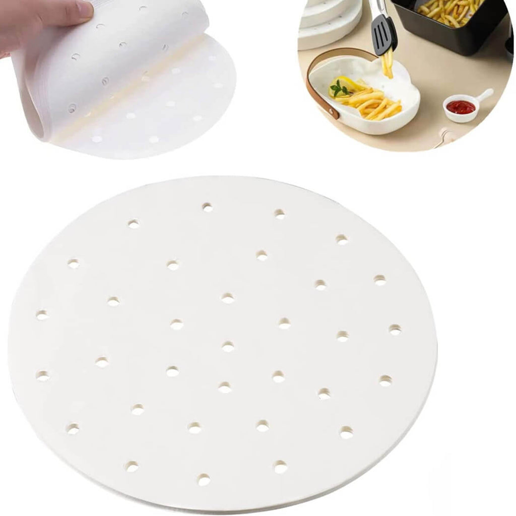 100PCS Air fryer Dispasable Paper Liner Round 6.3inch Non-stick Parchment Airfryer  Liners Oil-proof White Food Grade Baking Air fryer Paper basket Tray  Steamer Cooking Roasting Microwave Accessories 