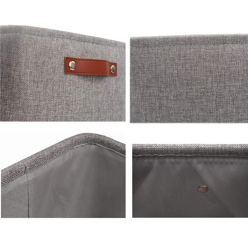 Foldable Mangata Leather Handle Storage Baskets Set, Grey