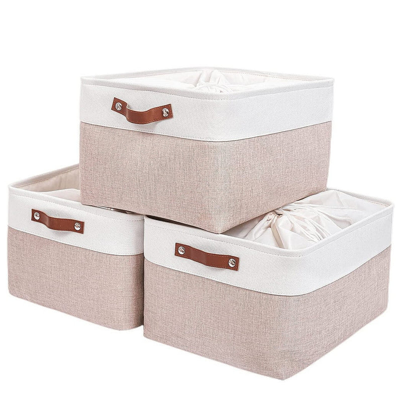 Set of 3 jumbo Storage Boxes white khaki mangata