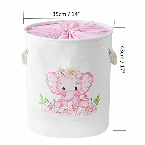 Round Waterproof Elephant Laundry Basket Pink/Blue