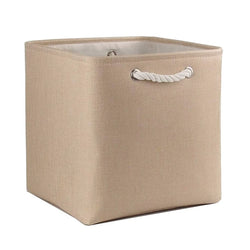 33cm Beige Canvas Cube Storage Box with Rope Handles