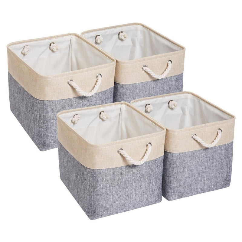 33 x 38 x 33cm Large Foldable Storage Boxes Grey Beige
