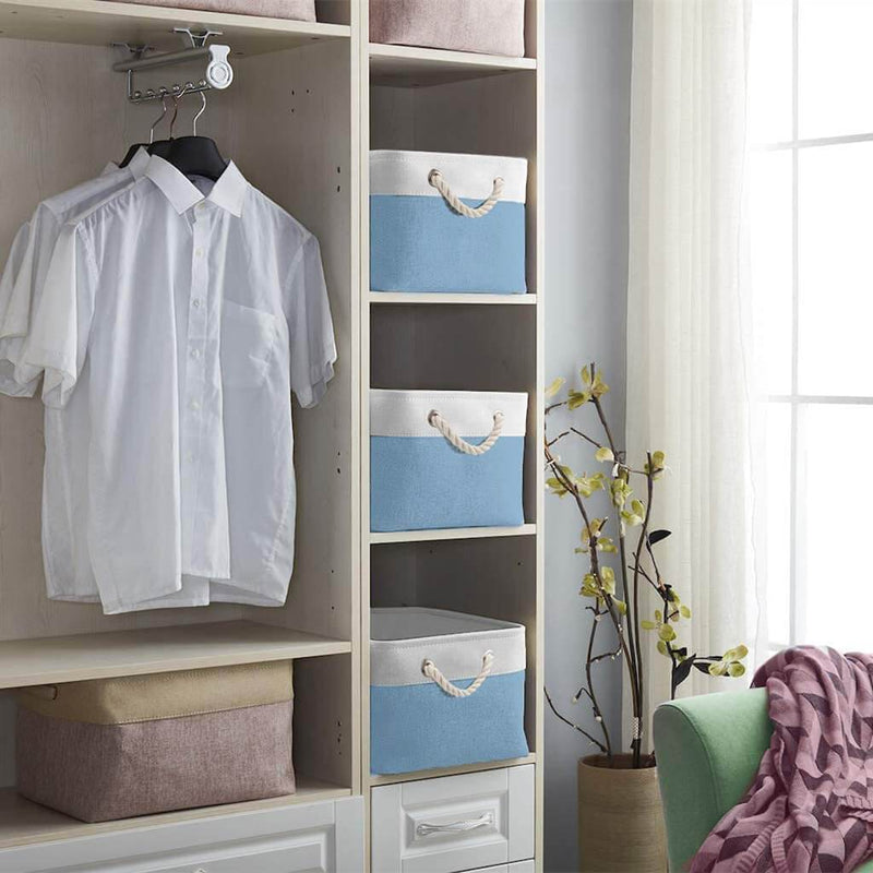 Collapsible Storage Basket Set of 3 For Cupboards, Wardrobe Blue Grey/ White - Mangata