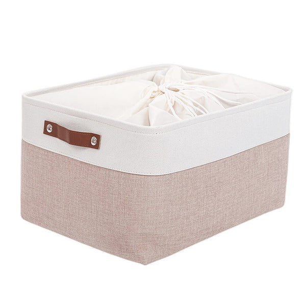 White Khaki Storage Basket with Leather Handles