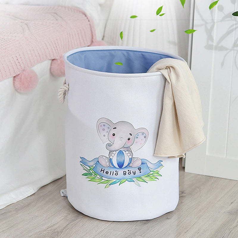 Round Waterproof Elephant Laundry Basket Pink/Blue