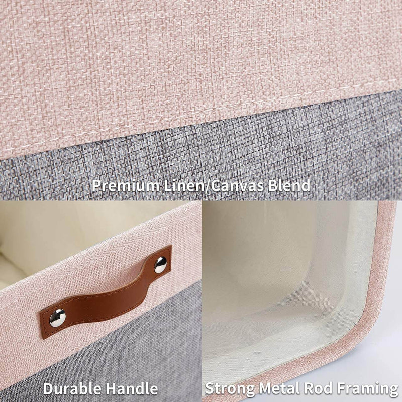 Fabric Canvas Storage Cubes & Baskets Grey & Pink 33CM - Mangata