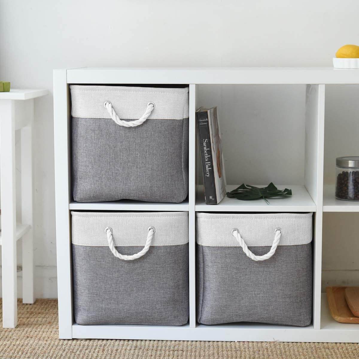 Cube Storage Fabric Basket Foldable Storage Boxes for Shelves Grey