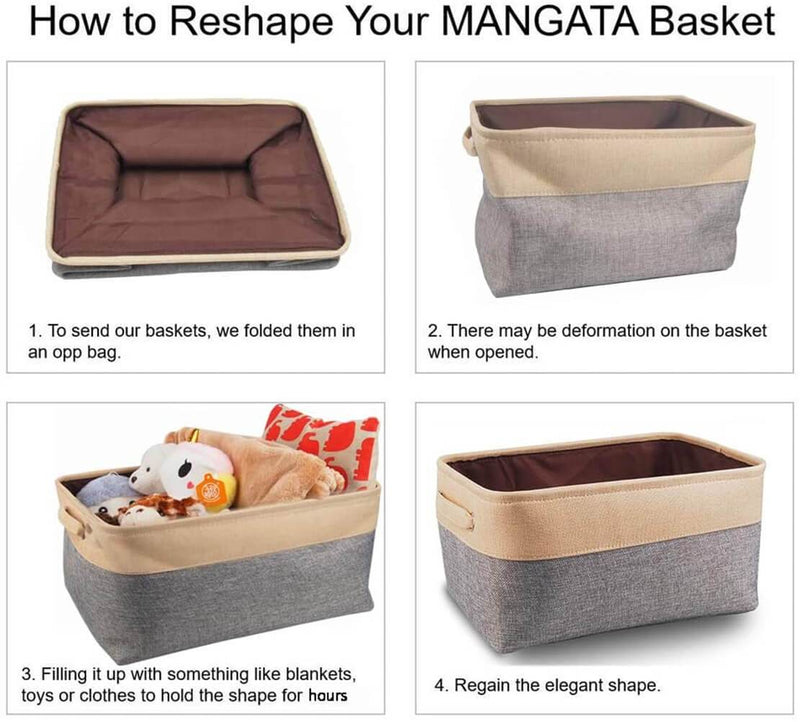 Fabric Storage Basket, Canvas Cube Storage Boxes 13 x 13 inch for Cupboards, Shelves, Closet, Grey White（33x33x33cm, 3 Pack） - Mangata