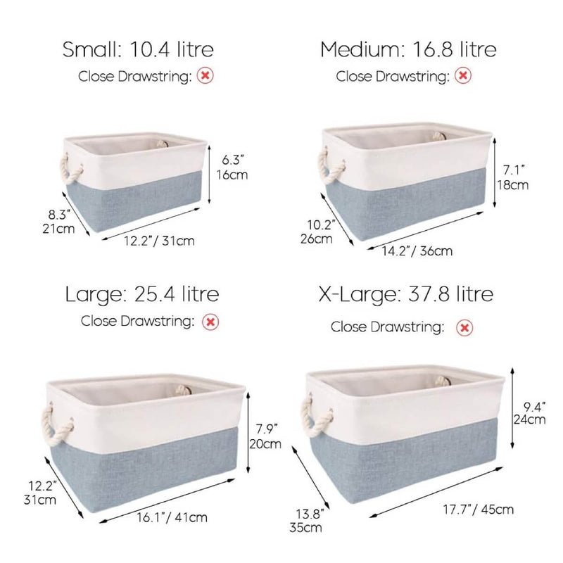 Fabric Storage Baskets Foldable With Rope Handle, Cold Blue Grey&White - Mangata