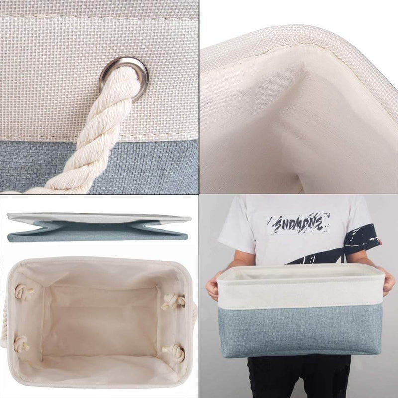 Fabric Storage Baskets Foldable With Rope Handle, Cold Blue Grey&White - Mangata