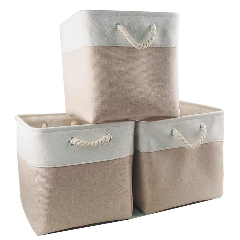 fabric storage baskets set 28cm white khaki