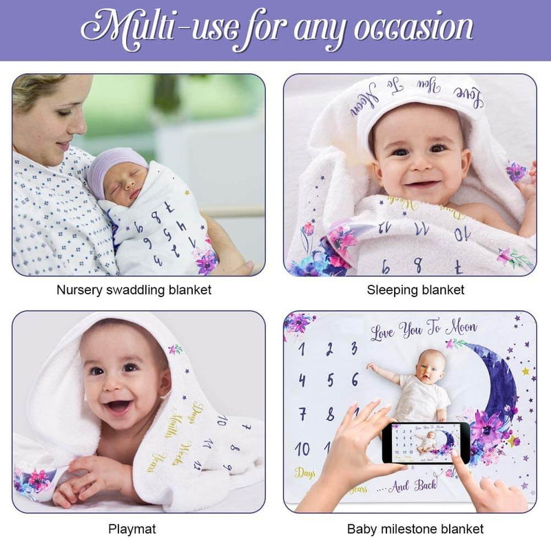 Floral Baby Blanket Personalized Baby Milestone Blanket Newborn Gifts - Mangata
