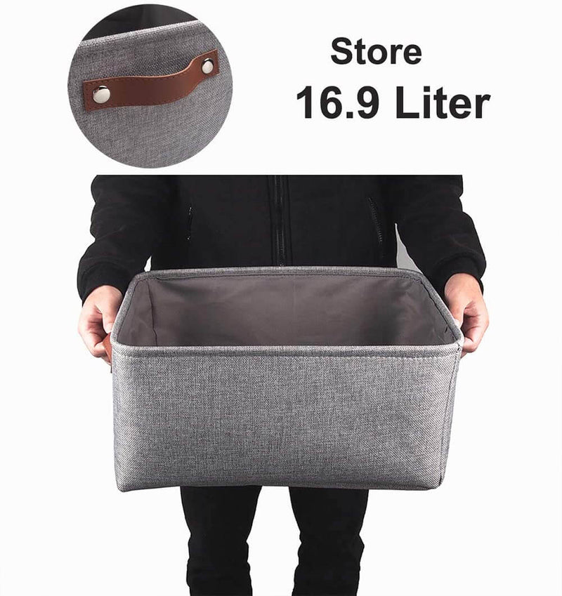 Foldable Mangata Leather Handle Storage Baskets Set, Grey - Mangata
