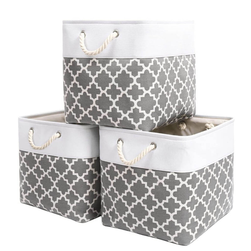Lattice Grey White Foldable Storage Baskets 33x38x33cm