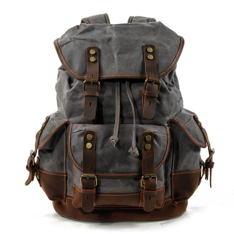 Genuine Leather Waxed-Canvas Laptop Backpack Rucksack - Mangata