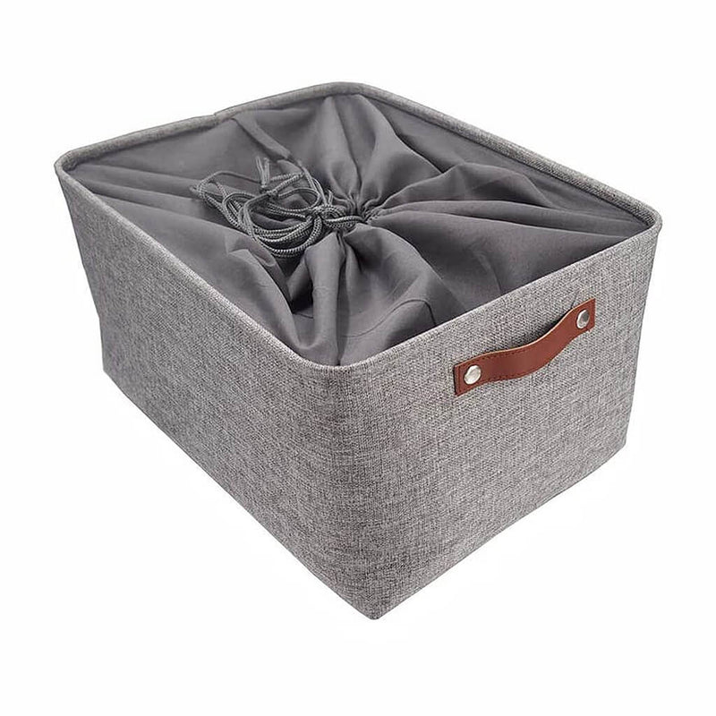 Grey Storage Basket with Leather Handle - Mangata