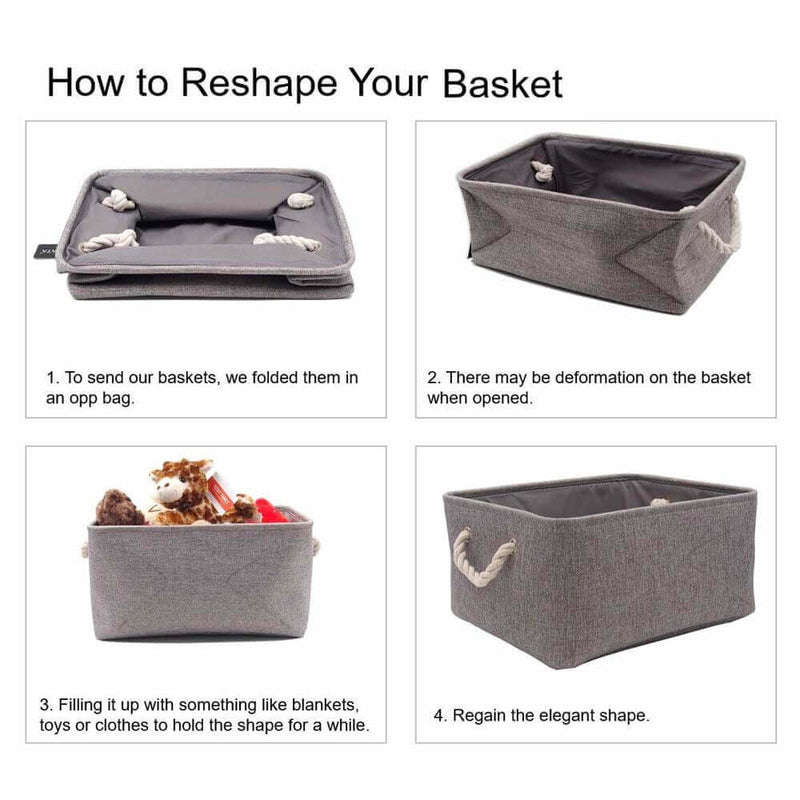 Grey Storage Basket with Leather Handle - Mangata