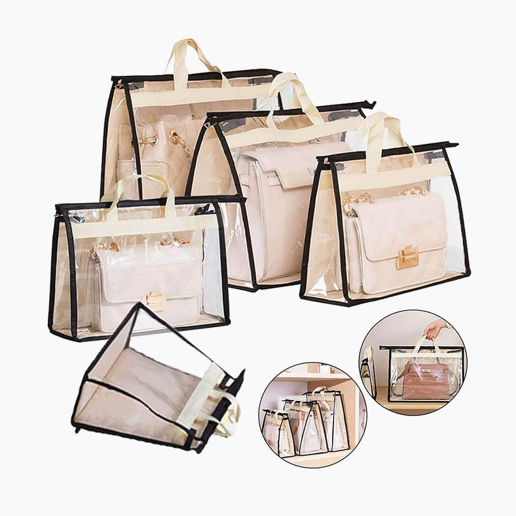 lesulety 5 ladies bag storage bags, transparent handbag storage dust cover  storage bag, suitable for wall cabinet,Beige