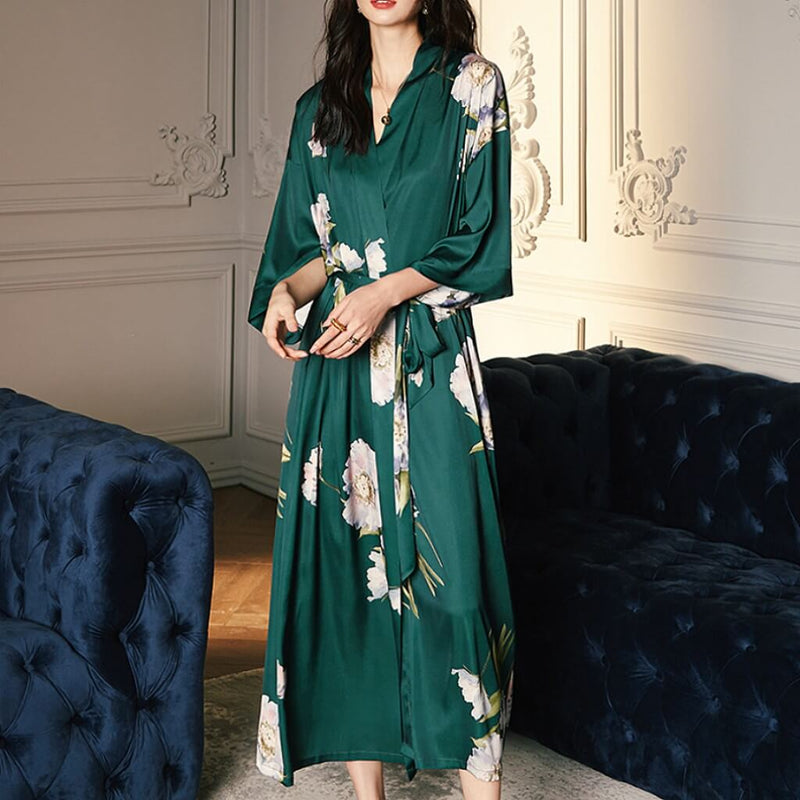 Green Dressing Gowns Womens Long Satin Robe