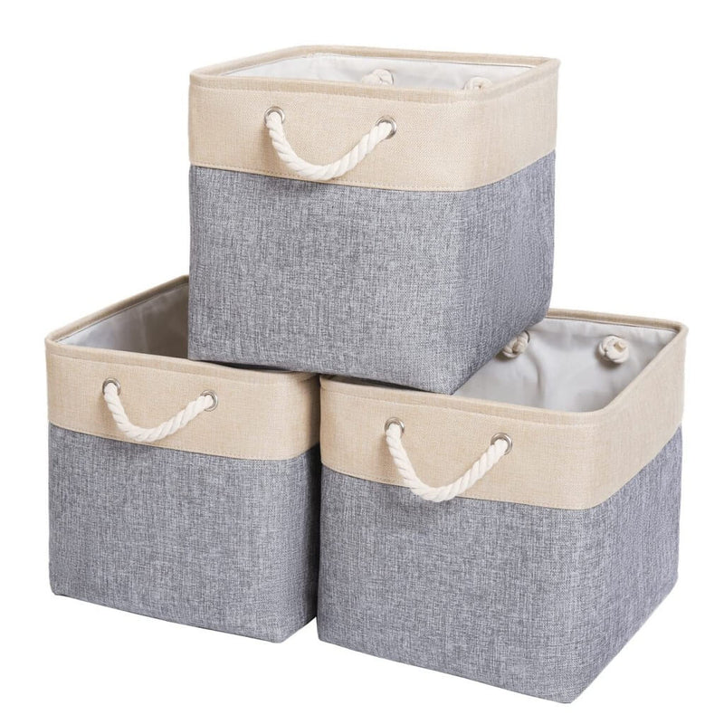 33 x 38 x 33cm Large Foldable Storage Boxes Grey Beige
