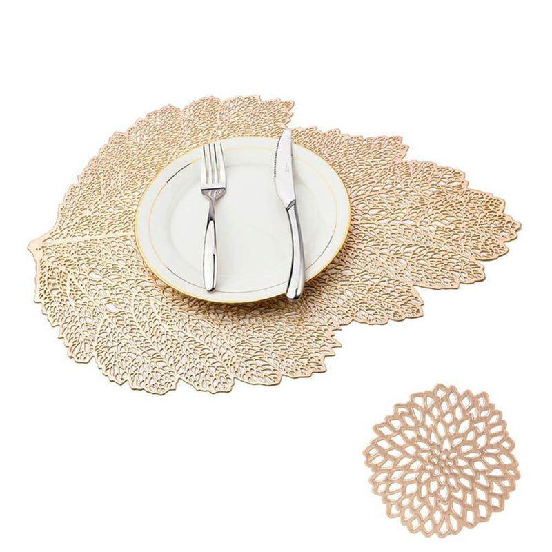 Leaf Vinyl Table Mats and Coasters Set (Gold/Silver) - Mangata