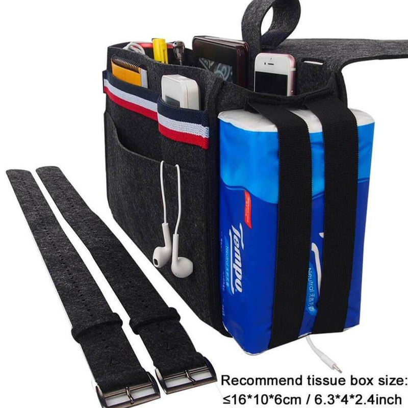 MANGATA Bedside Pocket, Bedside Storage Organiser Caddy Non-Slip with 5 Pocket Remote Control, Mobile Phone, Glasses, Light Grey - Mangata