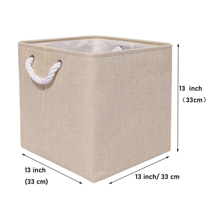 Mangata Canvas Foldable Cube Storage Box with Rope Handles, Space-saving Collapsible Organiser for Toys, Books, Washing Laundry, Clothes-Beige, 13 x 13 x 13 inch - Mangata