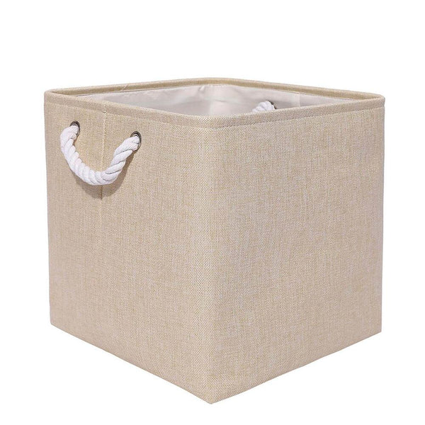 Mangata Canvas Foldable Cube Storage Box with Rope Handles, Space-saving Collapsible Organiser for Toys, Books, Washing Laundry, Clothes-Beige, 13 x 13 x 13 inch - Mangata