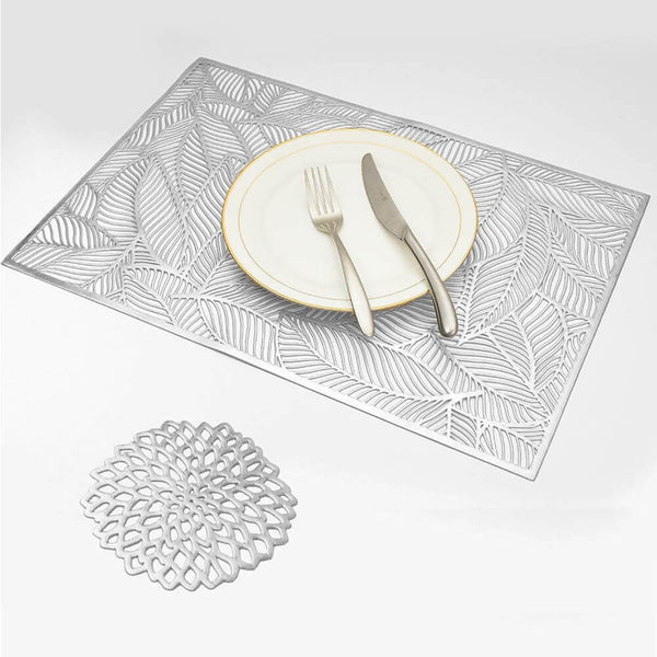 MANGATA Placemats and Coaster Sets, PVC Decorative Placemat Washable Hollow Table Mats Set for Kitchen Dining Table（Rectangle） - Mangata