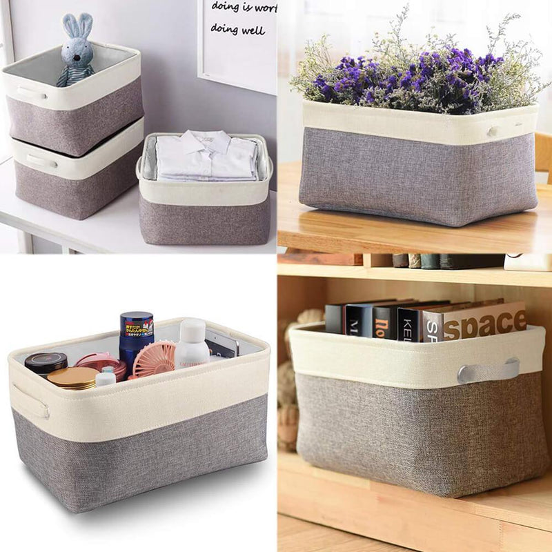 Mangata Small Canvas Storage Box, Fabric Storage Basket with Handles for Cupboards, Shelves, Clothes, Toys (3 Pack, Grey Beige Black White) - Mangata