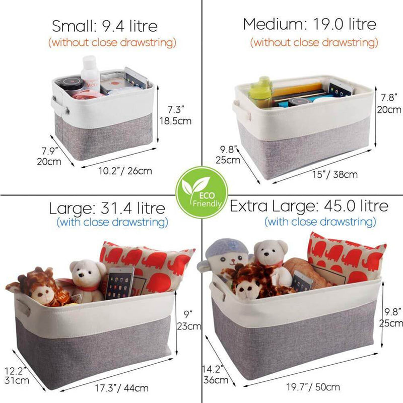Mangata Small Canvas Storage Box, Fabric Storage Basket with Handles for Cupboards, Shelves, Clothes, Toys (3 Pack, Grey Beige Black White) - Mangata